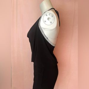 Vintage upscale black & gemstone cocktail dress with rhinestone halter neckline